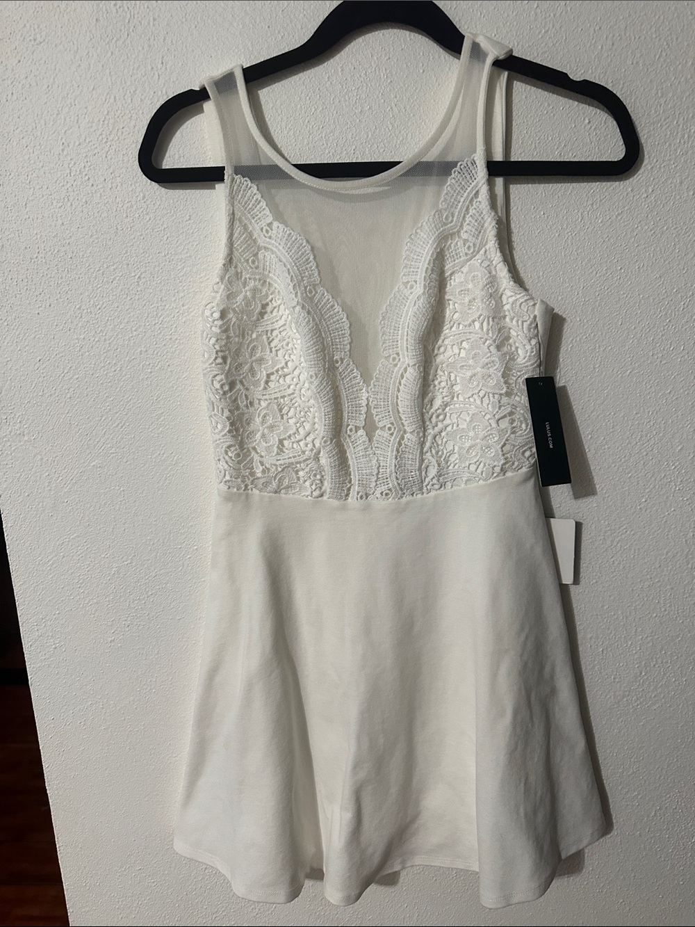 Lulu's White Lace Mesh Fit-and-Flare Mini Dress